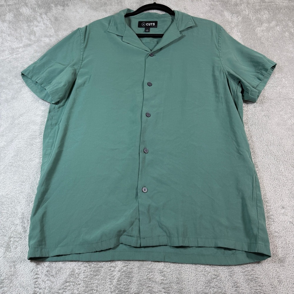 Cuts Clothing Mens Large Green Chileno Camp Collar Hyperloop Shirt Relaxed